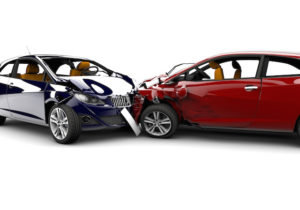 Two cars in an accident isolated on a white background